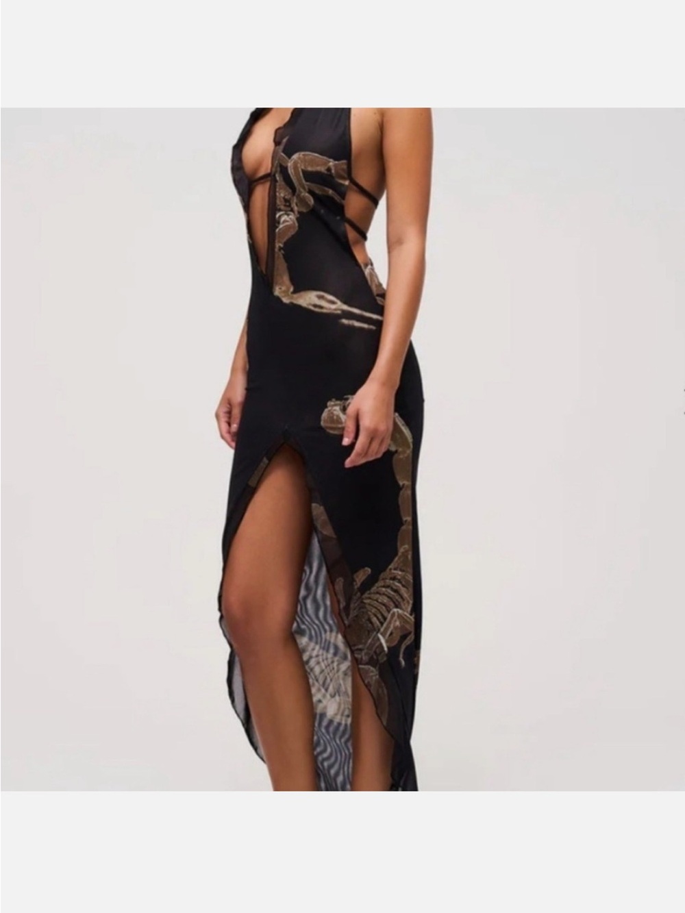 Black Floral Backless Halter Maxi Dress